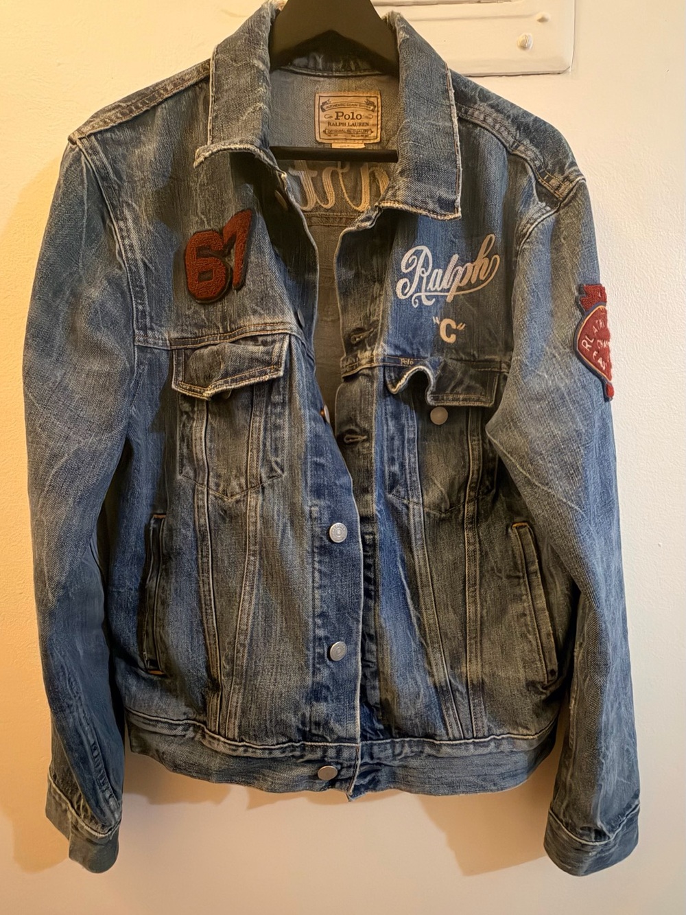 Polo by Ralph Lauren Distressed Blue Denim Jacket with Patches